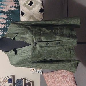 Jones New York Sz 16 Green Leaf print Linen Lightweight Blazer / Shirt